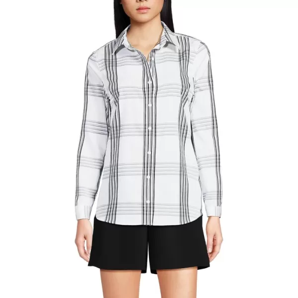 Lands End Womens Pinwale Cord Long Sleeve ShirtBlack Offset Plaid