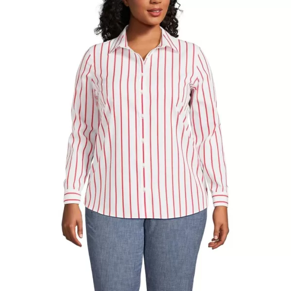 Lands End Womens Pinwale Cord Long Sleeve ShirtCompass Red Wide Stripe