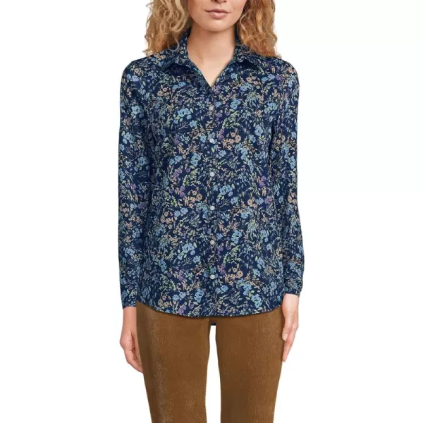 Lands End Womens Pinwale Cord Long Sleeve ShirtDeep Sea Navy Wildflowers