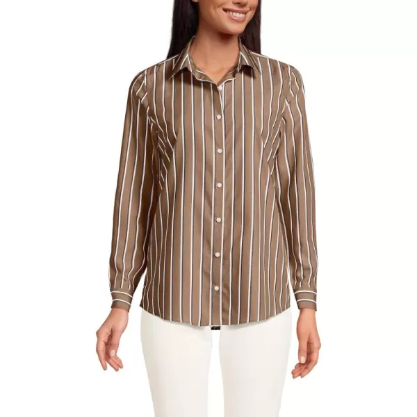 Lands End Womens Pinwale Cord Long Sleeve ShirtHoney Beige Dual Stripe