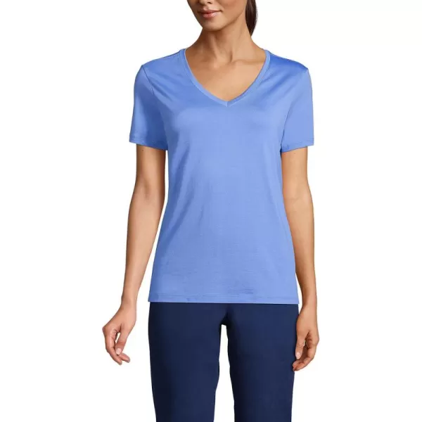 Lands End Womens SS Relaxed Supima V Neck T Shirt Chicory Blue Regular Small