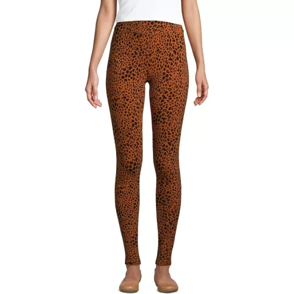 Lands End Womens Starfish Mid Rise Knit LeggingsBurnt Caramel Leopard Print