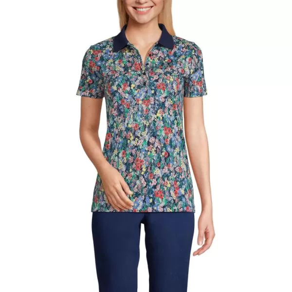 Lands End Womens Supima Cotton Polo ShirtDeep Sea Navy Field Floral