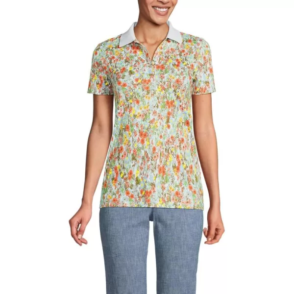 Lands End Womens Supima Cotton Polo ShirtWhite Multi Field Floral