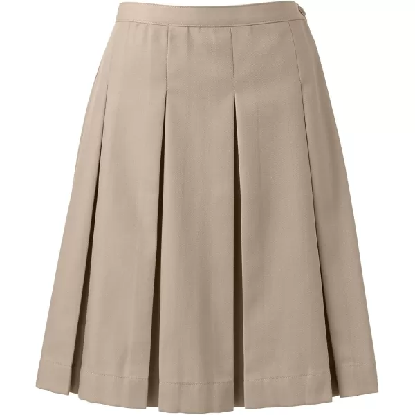 Lands End School Uniform Womens PolyCotton Box Pleat Skirt Top of KneeKhaki