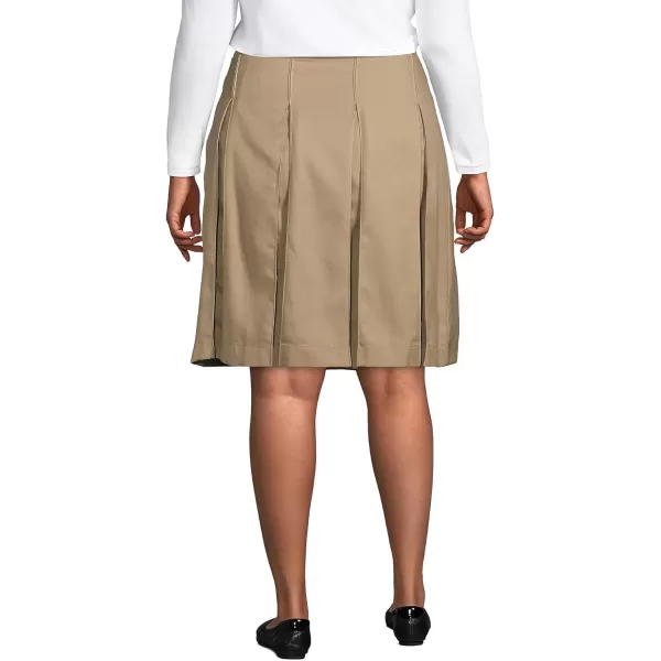 Lands End School Uniform Womens Solid Box Pleat Skirt Top of KneeKhaki