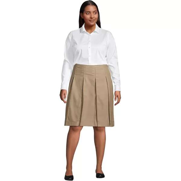 Lands End School Uniform Womens Solid Box Pleat Skirt Top of KneeKhaki