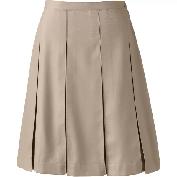 Lands End School Uniform Womens Solid Box Pleat Skirt Top of KneeKhaki