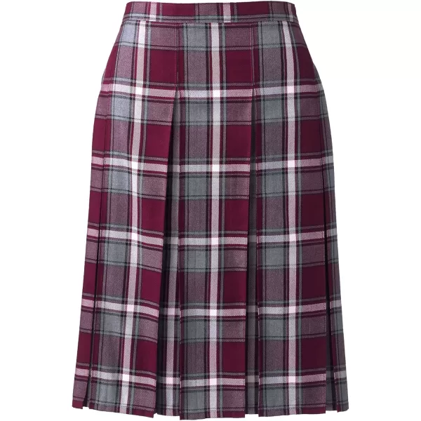 Lands End School Uniform Young Womens Plaid Box Pleat Skirt Top of The KneeBurgundyGray Plaid