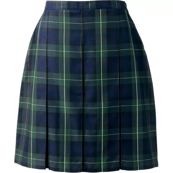 Lands End School Uniform Young Womens Plaid Box Pleat Skirt Top of The KneeHunterClassic Navy Plaid