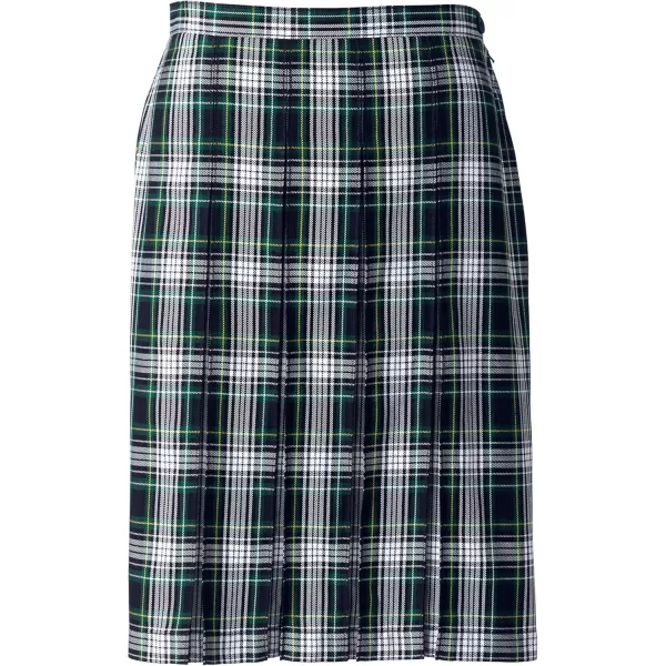 Lands End School Uniform Young Womens Plaid Box Pleat Skirt Top of The KneeWhiteEvergreen Plaid