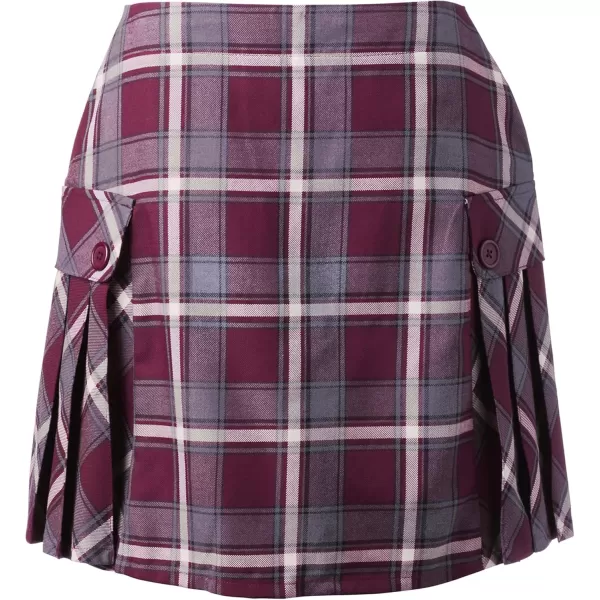 Lands End School Uniform Young Womens Side Pleat Plaid Skort Above The KneeBurgundyGray Plaid