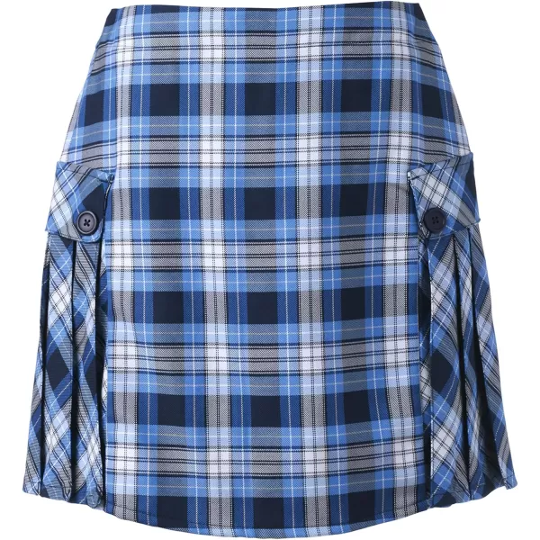 Lands End School Uniform Young Womens Side Pleat Plaid Skort Above The KneeClear Blue Plaid