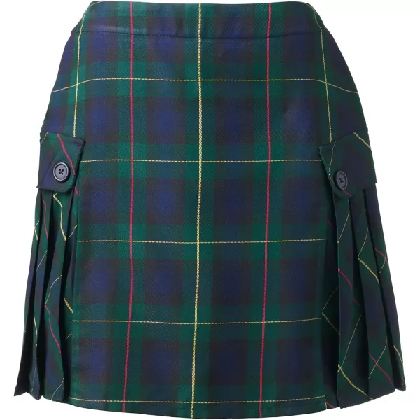 Lands End School Uniform Young Womens Side Pleat Plaid Skort Above The KneeHunterClassic Navy Plaid