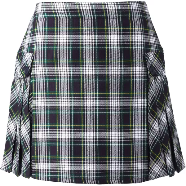 Lands End School Uniform Young Womens Side Pleat Plaid Skort Above The KneeWhiteEvergreen Plaid