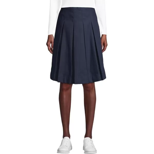 Lands End School Uniform Womens PolyCotton Box Pleat Skirt Top of KneeClassic Navy