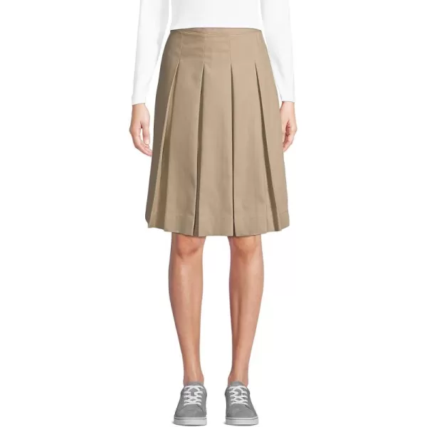 Lands End School Uniform Womens PolyCotton Box Pleat Skirt Top of KneeKhaki