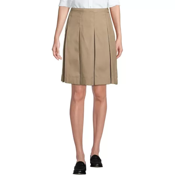 Lands End School Uniform Womens Solid Box Pleat Skirt Above KneeKhaki