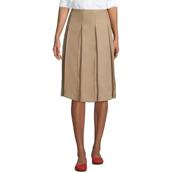 Lands End School Uniform Womens Solid Box Pleat Skirt Below The KneeKhaki