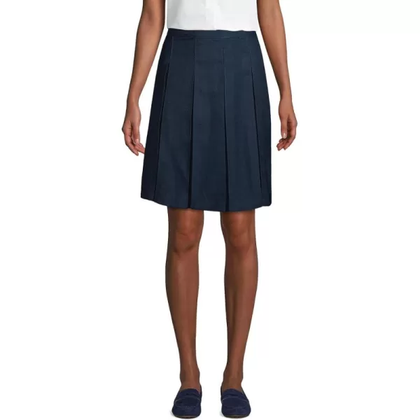 Lands End School Uniform Womens Solid Box Pleat Skirt Top of KneeClassic Navy