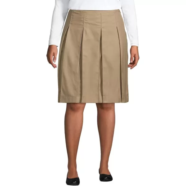 Lands End School Uniform Womens Solid Box Pleat Skirt Top of KneeKhaki