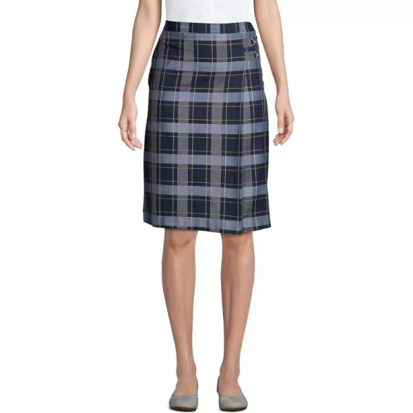 Lands End School Uniform Young Womens Plaid Aline Skirt Below The KneeClassic Navy Plaid