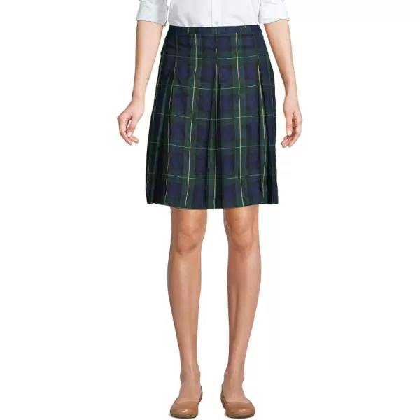 Lands End School Uniform Young Womens Plaid Box Pleat Skirt Top of The KneeHunterClassic Navy Plaid