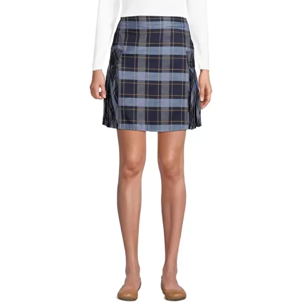 Lands End School Uniform Young Womens Side Pleat Plaid Skort Above The KneeClassic Navy Plaid