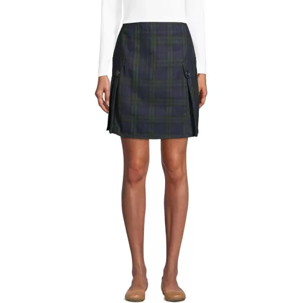 Lands End School Uniform Young Womens Side Pleat Plaid Skort Above The KneeClassic NavyEvergreen Plaid