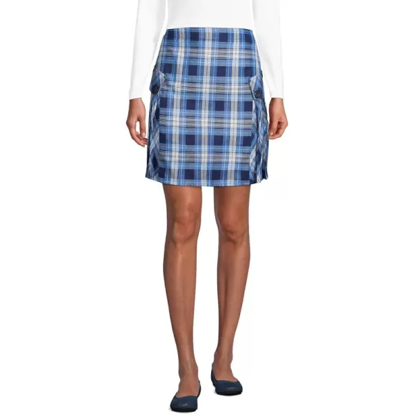 Lands End School Uniform Young Womens Side Pleat Plaid Skort Above The KneeClear Blue Plaid