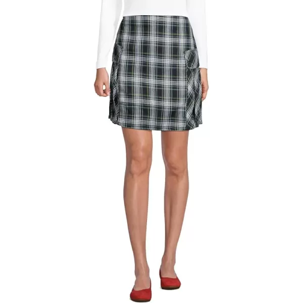 Lands End School Uniform Young Womens Side Pleat Plaid Skort Above The KneeWhiteEvergreen Plaid