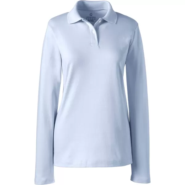 Lands End School Uniform Womens Long Sleeve Feminine Fit Interlock Polo ShirtBlue