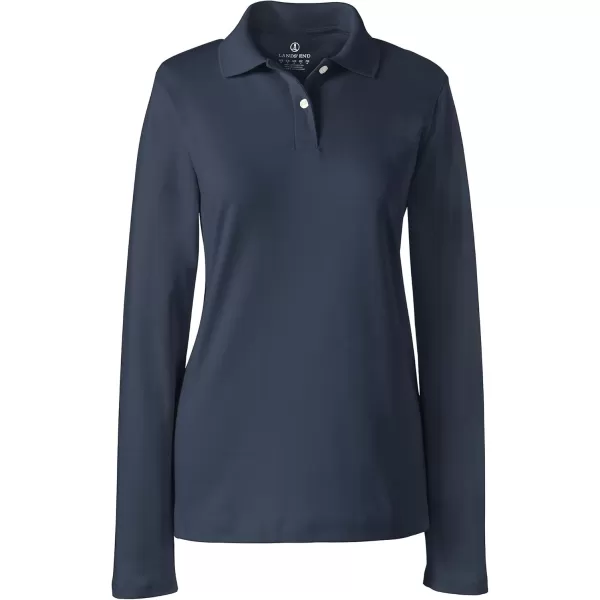 Lands End School Uniform Womens Long Sleeve Feminine Fit Interlock Polo ShirtClassic Navy