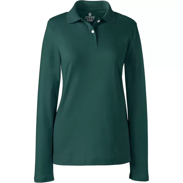 Lands End School Uniform Womens Long Sleeve Feminine Fit Interlock Polo ShirtEvergreen