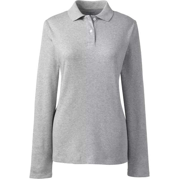 Lands End School Uniform Womens Long Sleeve Feminine Fit Interlock Polo ShirtGray Heather