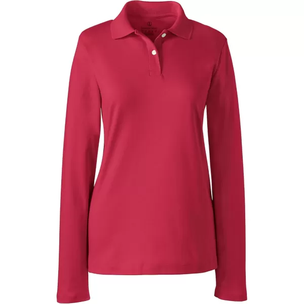 Lands End School Uniform Womens Long Sleeve Feminine Fit Interlock Polo ShirtRed