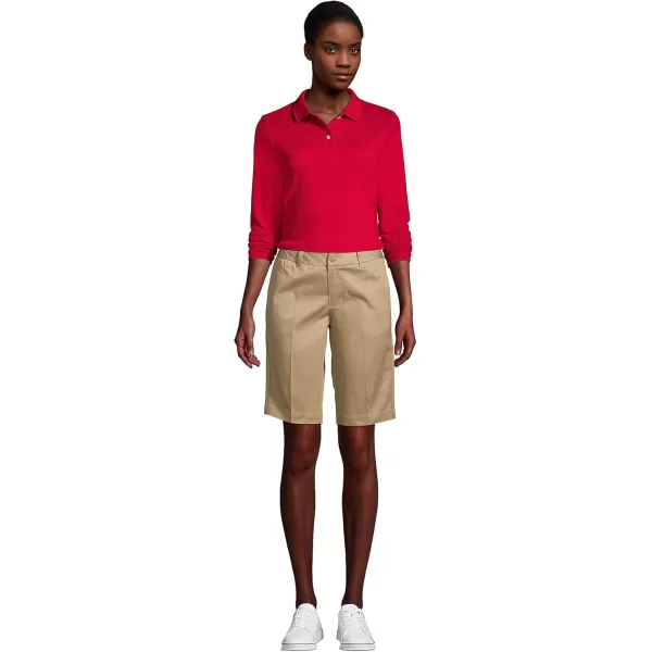 Lands End School Uniform Womens Long Sleeve Feminine Fit Interlock Polo ShirtRed