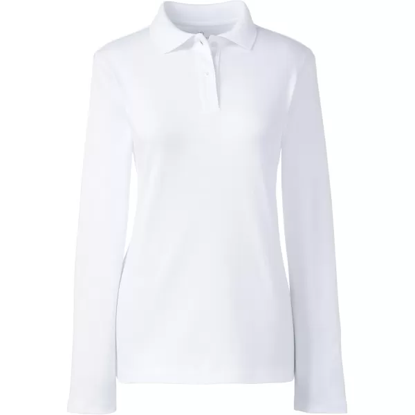 Lands End School Uniform Womens Long Sleeve Feminine Fit Interlock Polo ShirtWhite