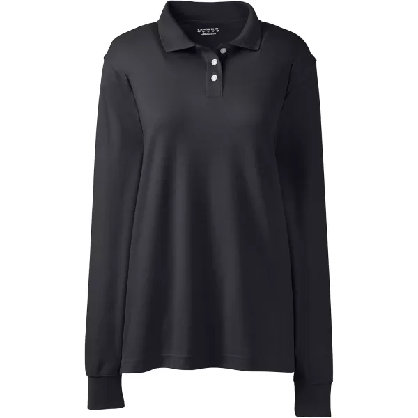 Lands End School Uniform Womens Long Sleeve Interlock Polo ShirtBlack