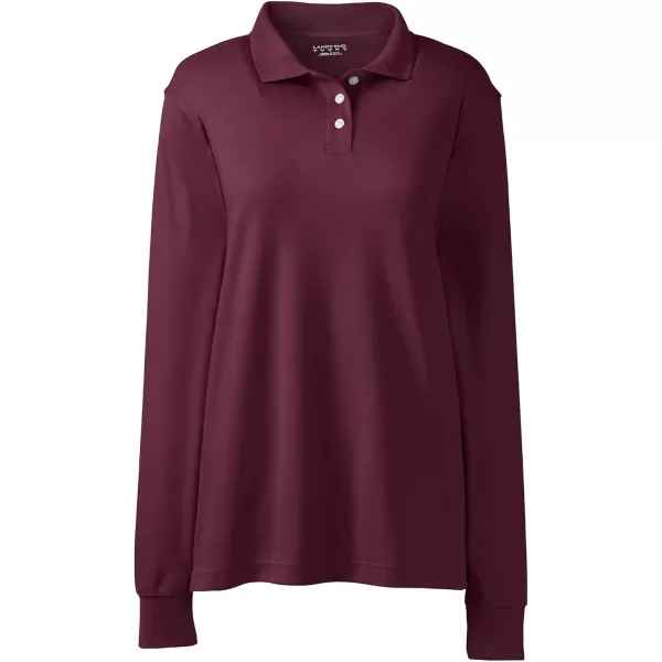 Lands End School Uniform Womens Long Sleeve Interlock Polo ShirtBurgundy