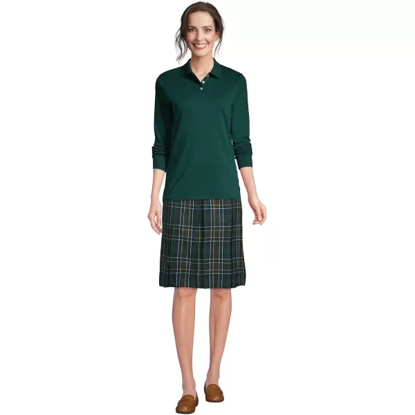 Lands End School Uniform Womens Long Sleeve Interlock Polo ShirtEvergreen