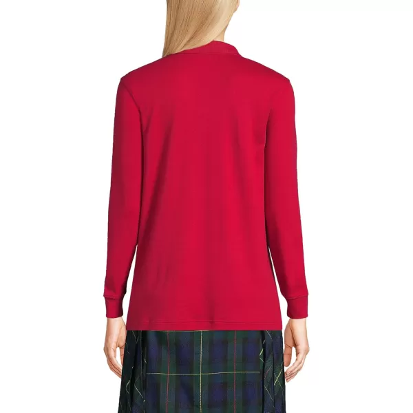 Lands End School Uniform Womens Long Sleeve Interlock Polo ShirtRed