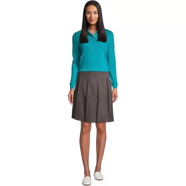 Lands End School Uniform Womens Long Sleeve Interlock Polo ShirtTeal Breeze