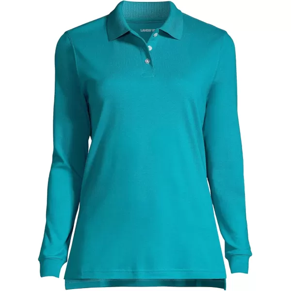 Lands End School Uniform Womens Long Sleeve Interlock Polo ShirtTeal Breeze