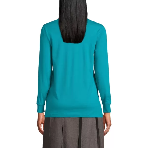 Lands End School Uniform Womens Long Sleeve Interlock Polo ShirtTeal Breeze