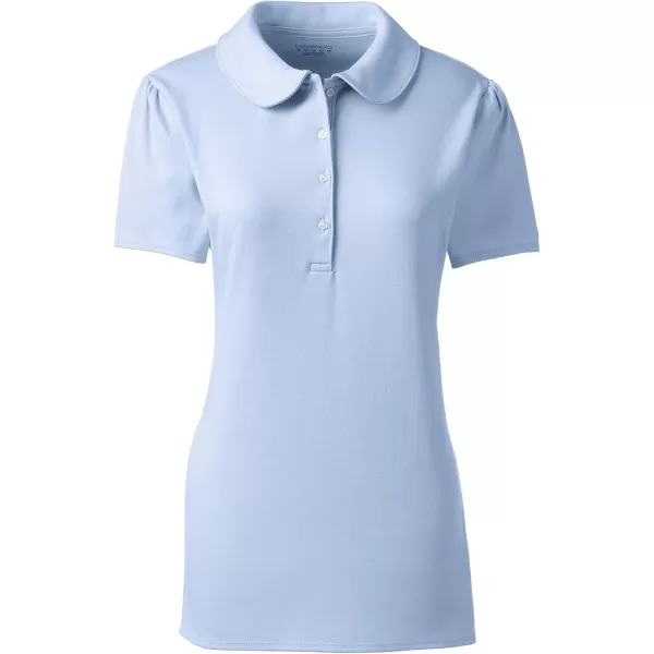 Lands End School Uniform Womens Short Sleeve Peter Pan Collar Polo ShirtBlue