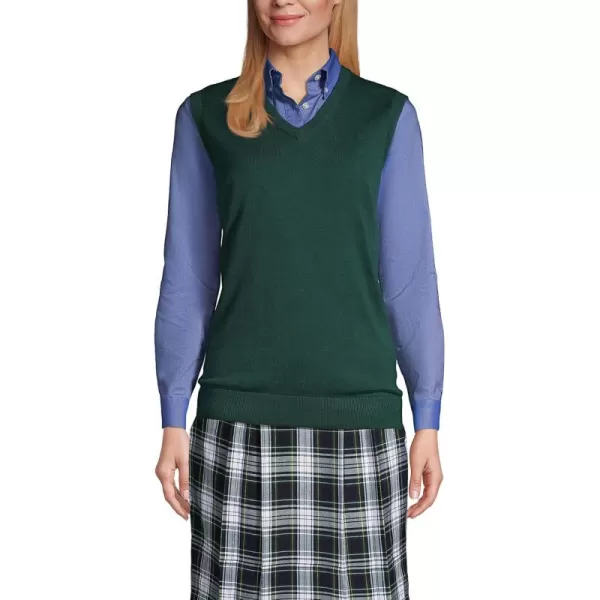 Lands End School Uniform Womens Cotton Modal Fine Gauge Sweater VestEvergreen