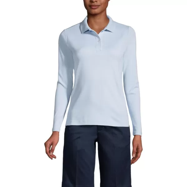 Lands End School Uniform Womens Long Sleeve Feminine Fit Interlock Polo ShirtBlue