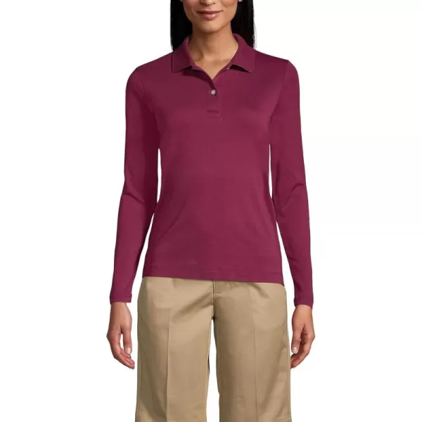 Lands End School Uniform Womens Long Sleeve Feminine Fit Interlock Polo ShirtBurgundy