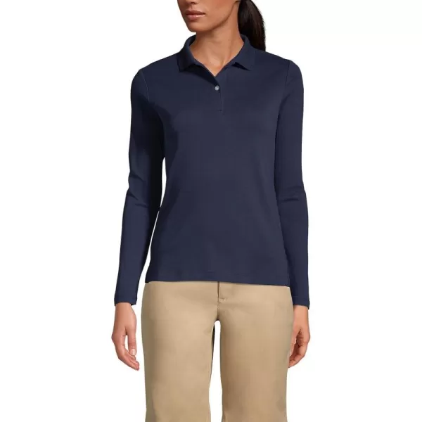 Lands End School Uniform Womens Long Sleeve Feminine Fit Interlock Polo ShirtClassic Navy